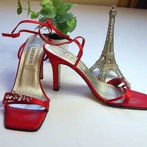 Camparros red mid-heel shoes with rhinestonrs - Size 9 - #9-0134